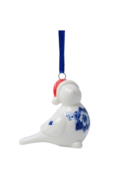 Delfts blauw vogeltje met kerstmuts