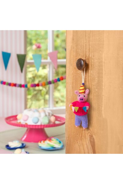 feestvarken hanger roze vilt