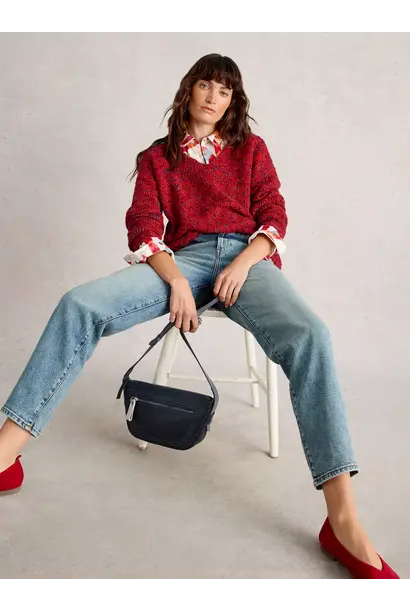 texture v neck mid red