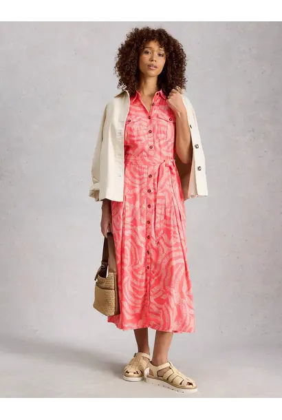 Tiff Linen Blend Shirt dress coral mlt