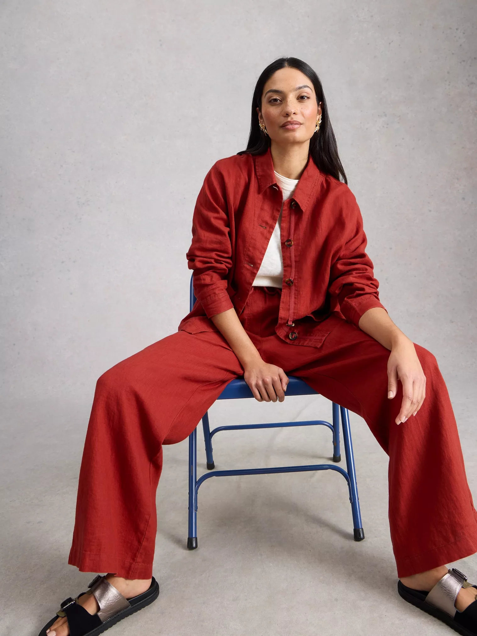 Ally linen wide leg mid red-3