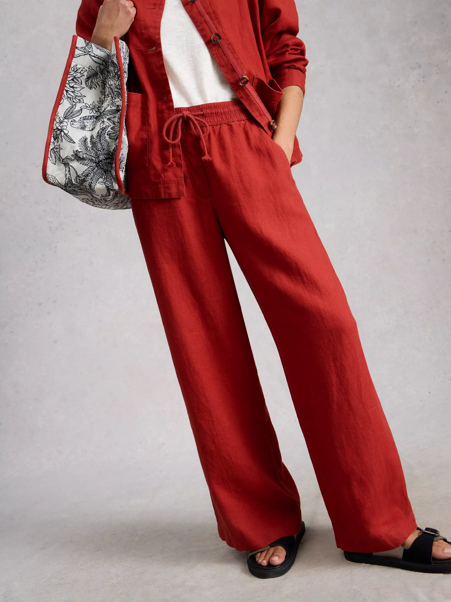 Ally linen wide leg mid red-1