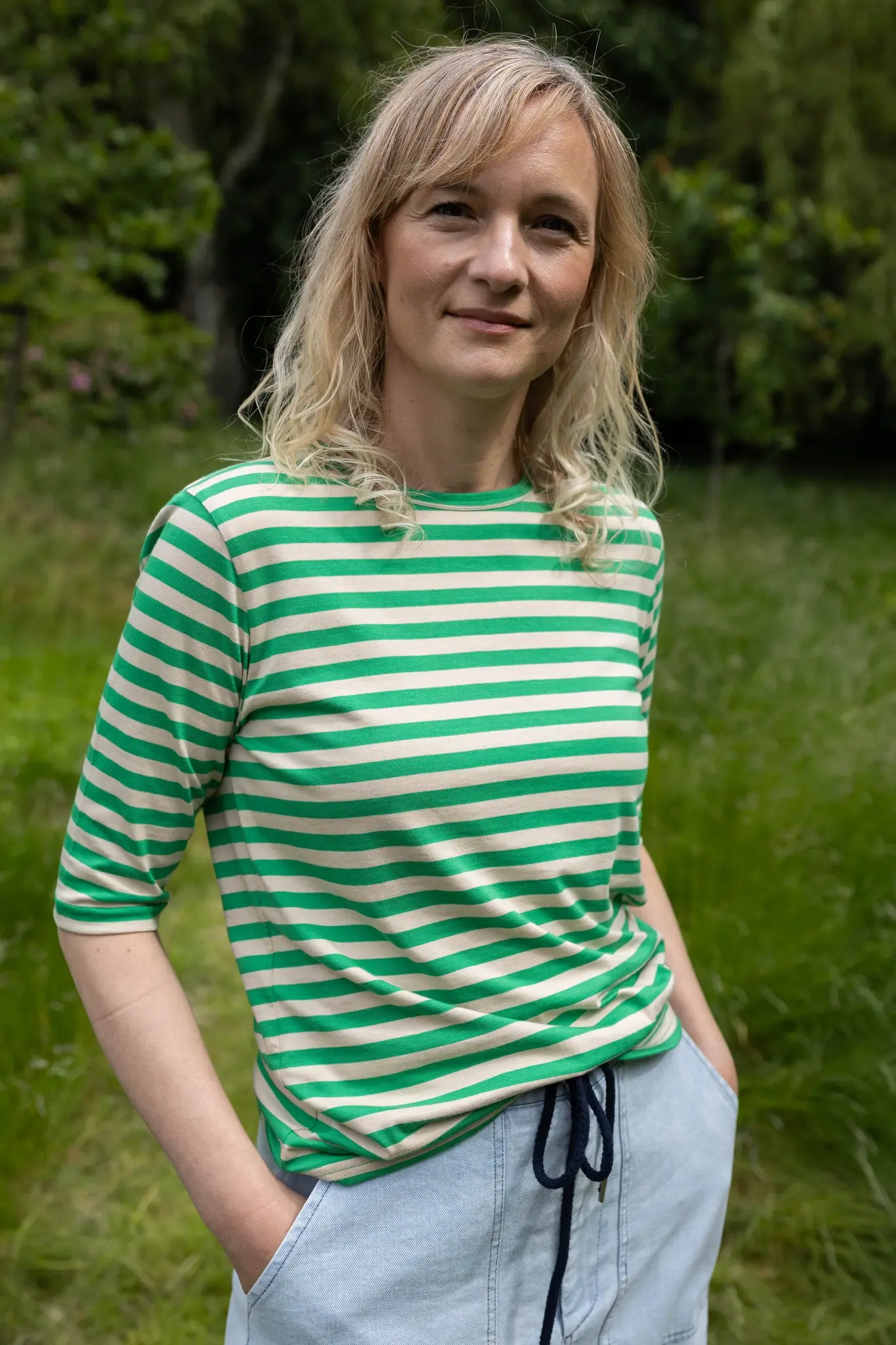 Danemanna Modal tee green/light beige-1