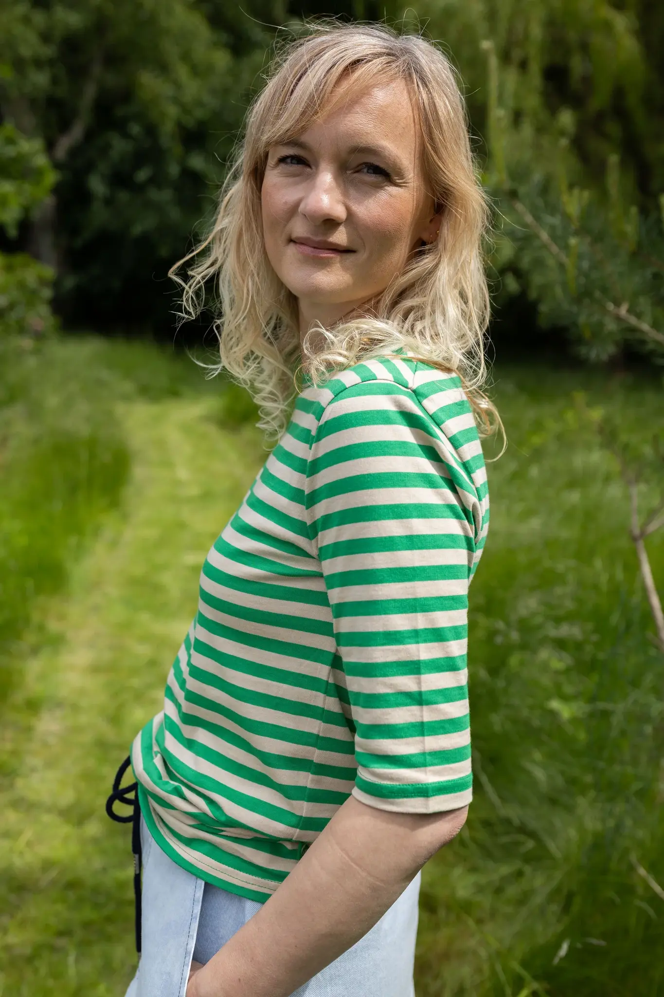 Danemanna Modal tee green/light beige-2