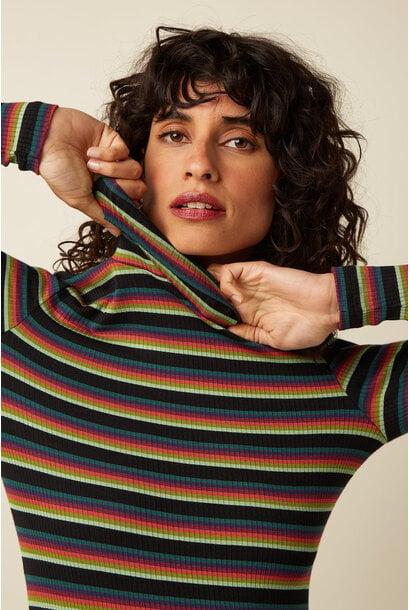 Rollneck top lottie stripe botanical green