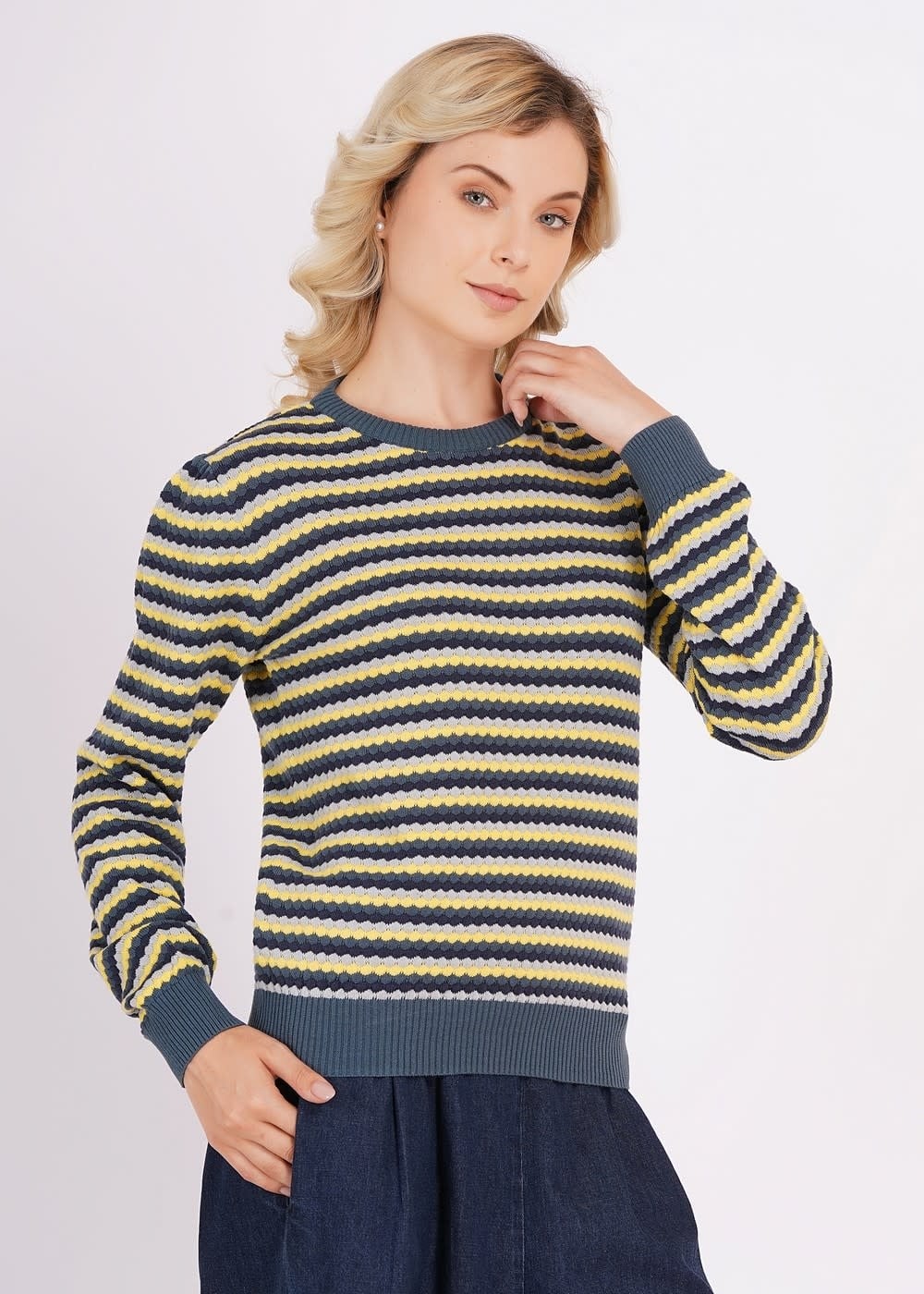 Sweater strepen teal-1