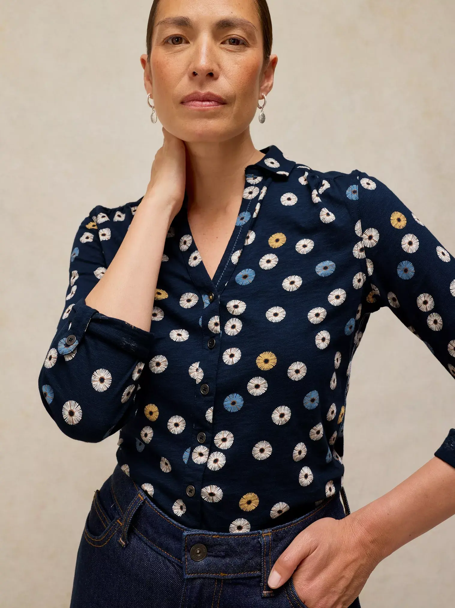 annie jersey shirt navy met bloemenprint-1