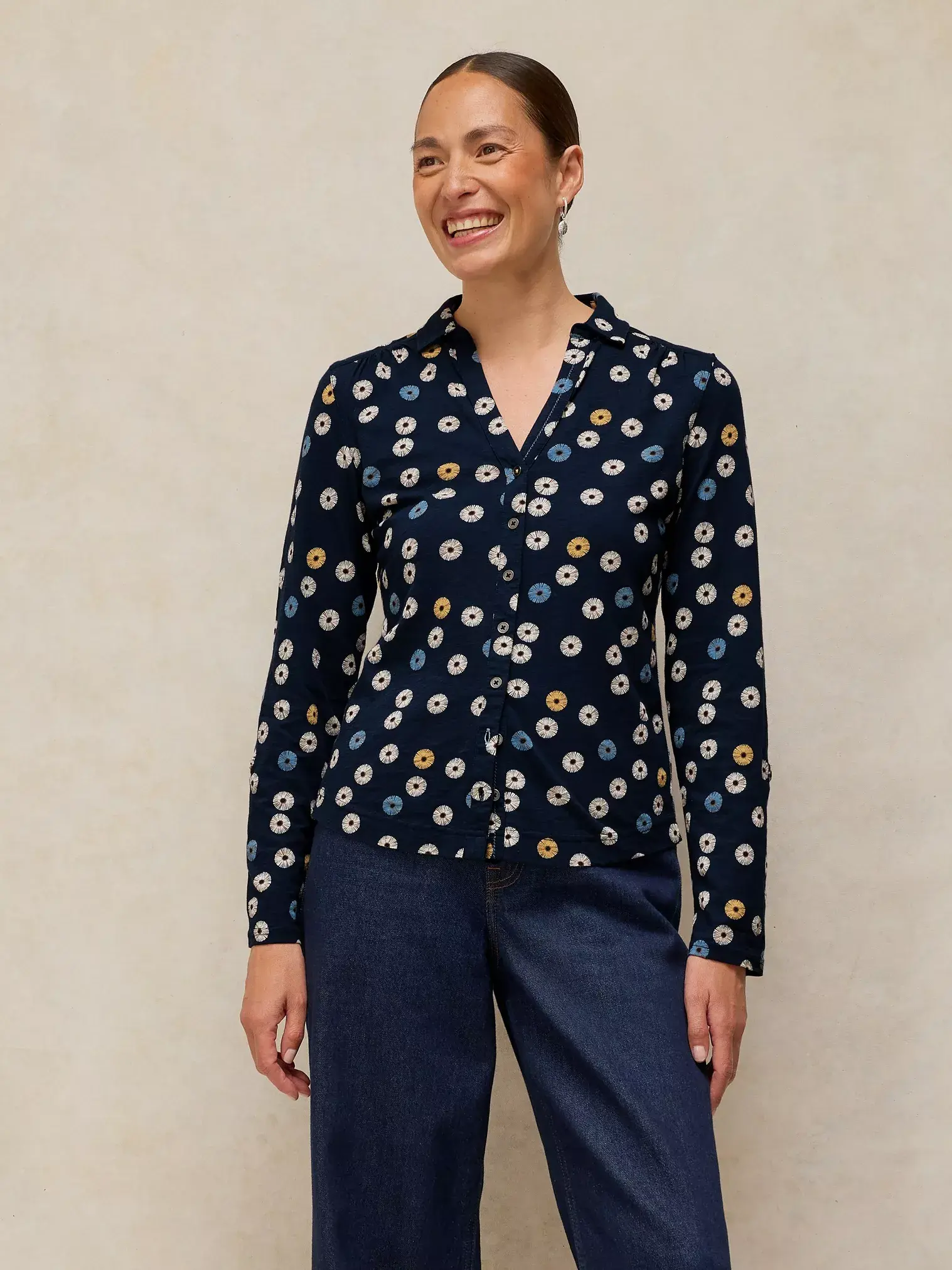 annie jersey shirt navy met bloemenprint-5