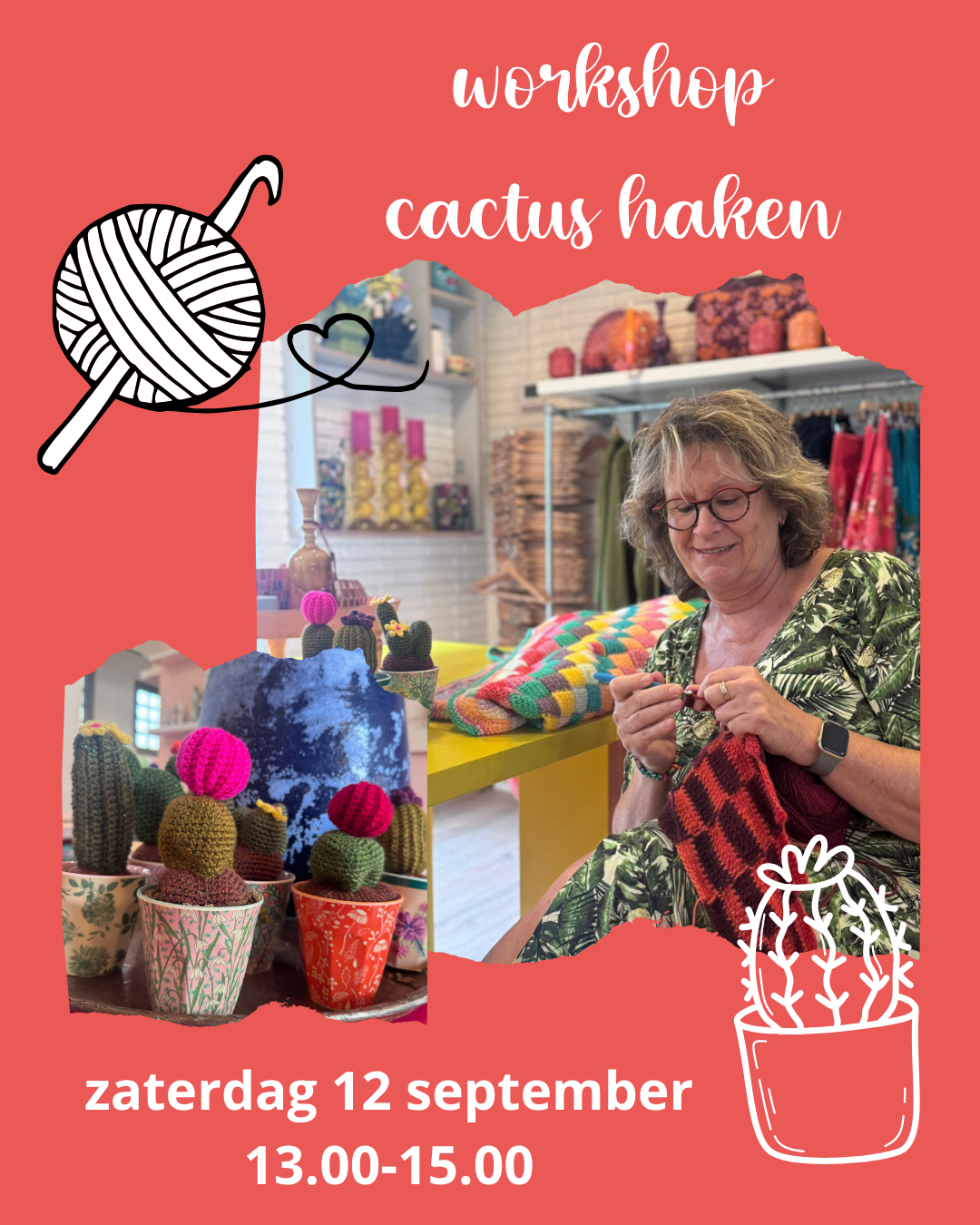 Workshop cactus haken zaterdag 12 september 13.00-1