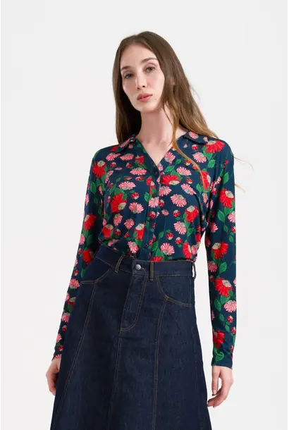 Lena Blouse LS Scarlet Serenade navy peony