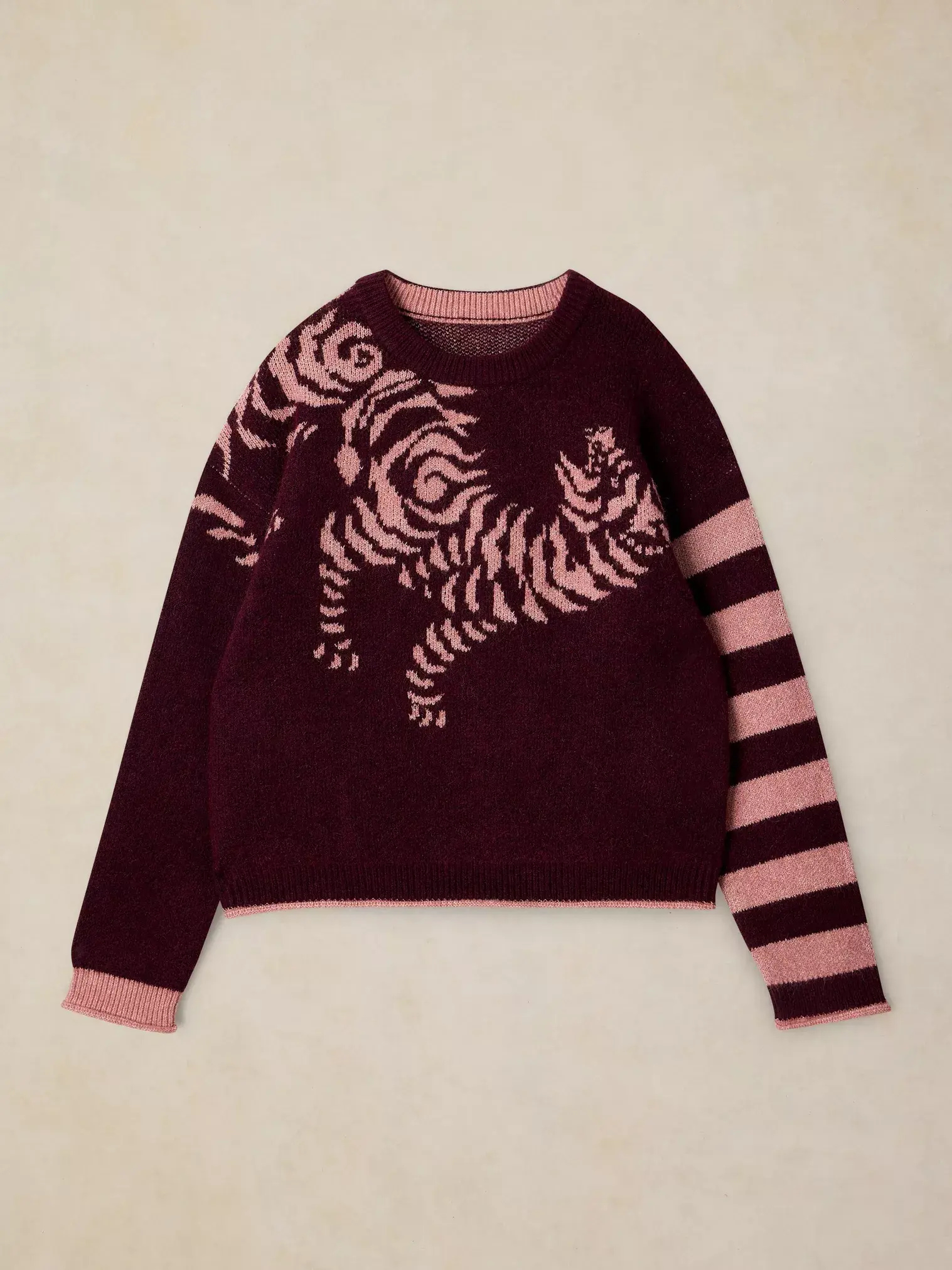 White Stuff Tiger Stripe Trui Plum Multi | Damestrui-2