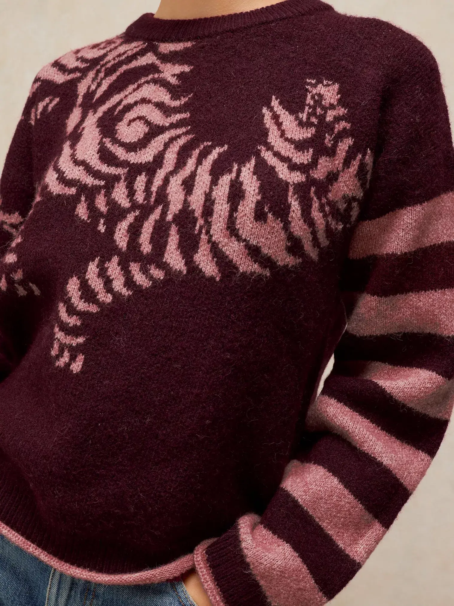 White Stuff Tiger Stripe Trui Plum Multi | Damestrui-5