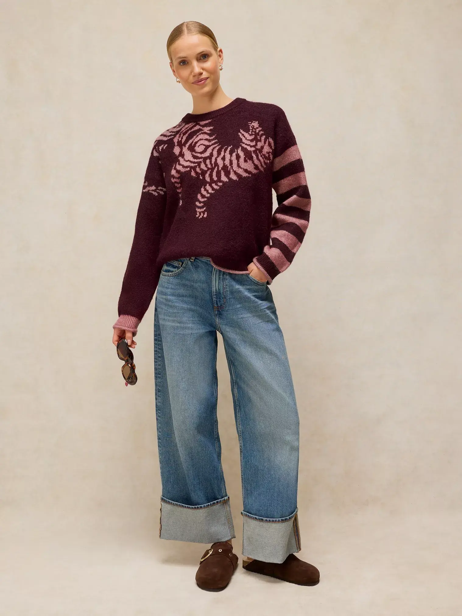 White Stuff Tiger Stripe Trui Plum Multi | Damestrui-6