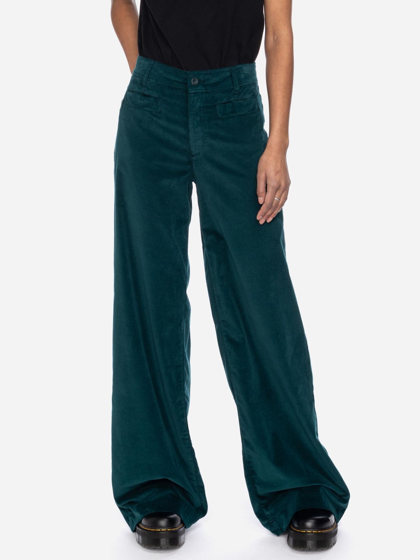 ATO Berlin Lacy broek Dark Sea | Groene flared damesbroek-1