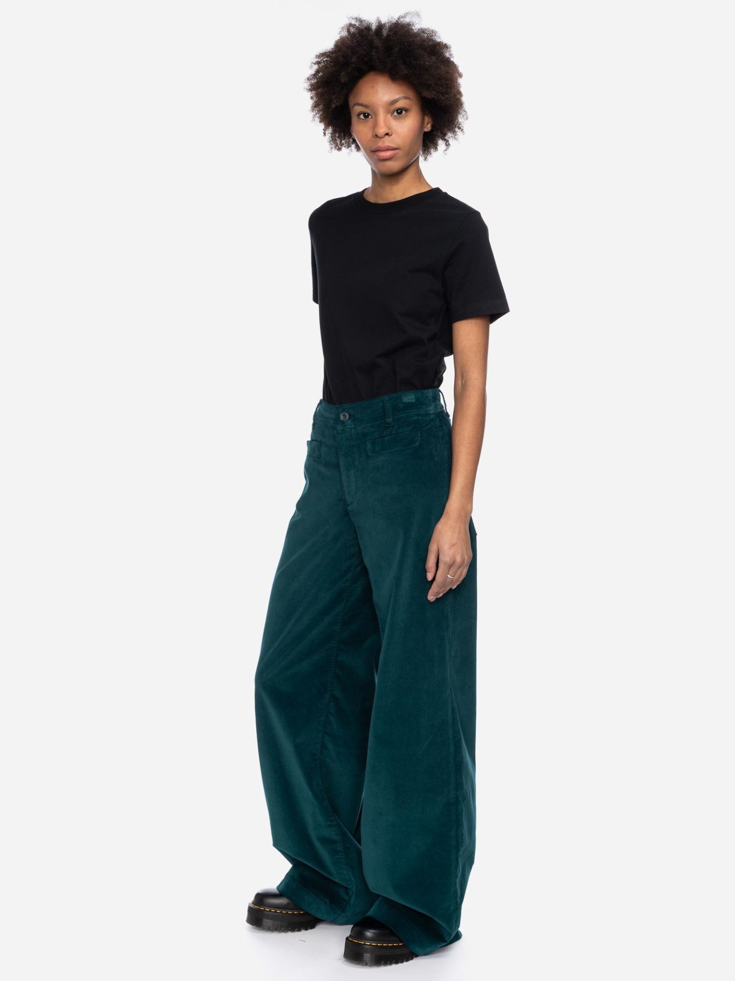 ATO Berlin Lacy broek Dark Sea | Groene flared damesbroek-2