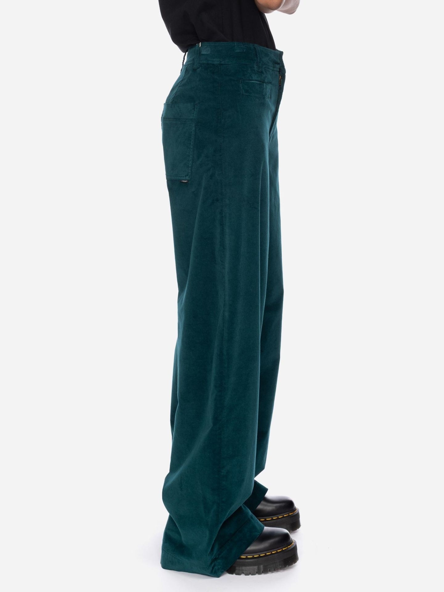 ATO Berlin Lacy broek Dark Sea | Groene flared damesbroek-3