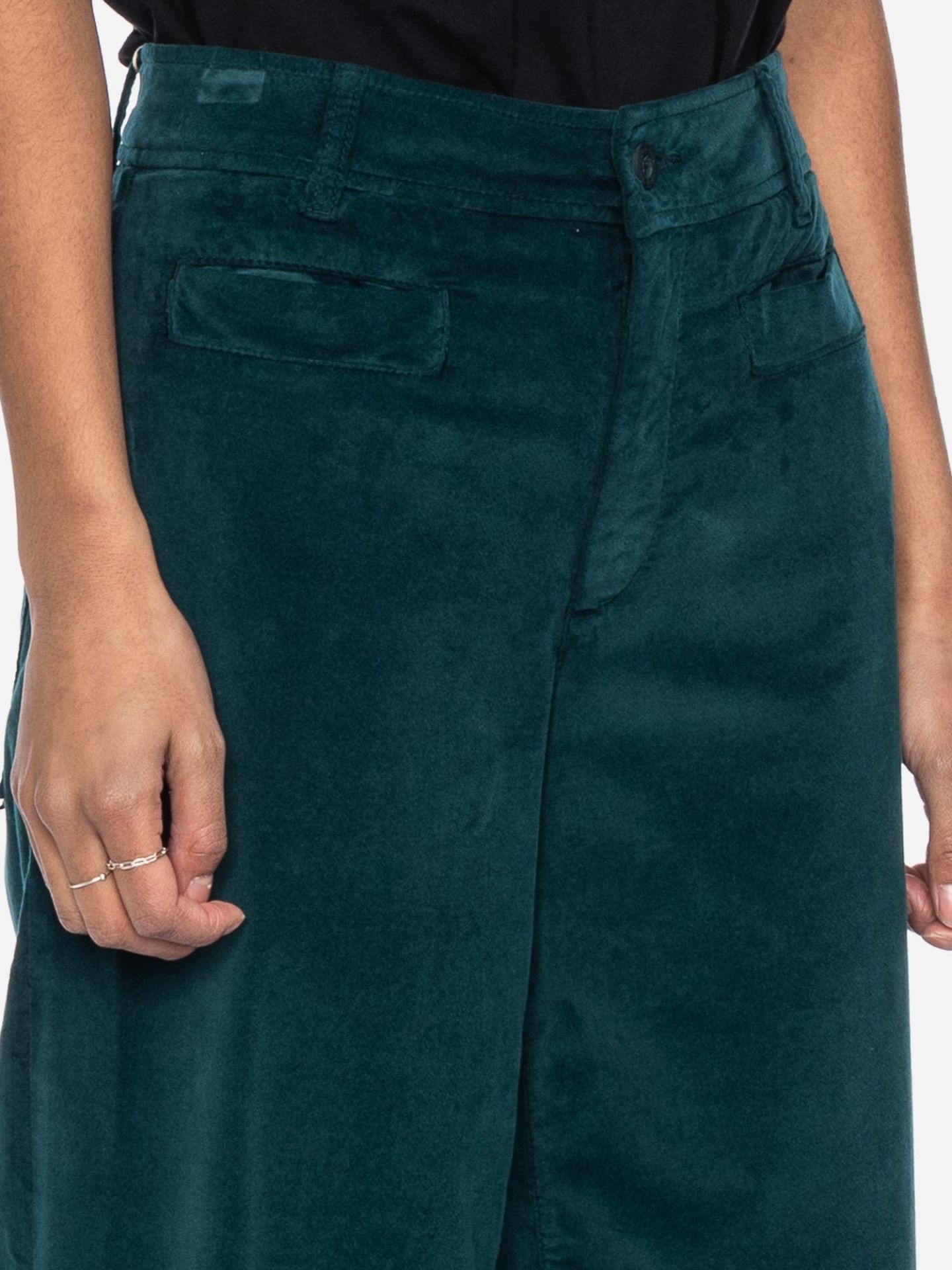 ATO Berlin Lacy broek Dark Sea | Groene flared damesbroek-4