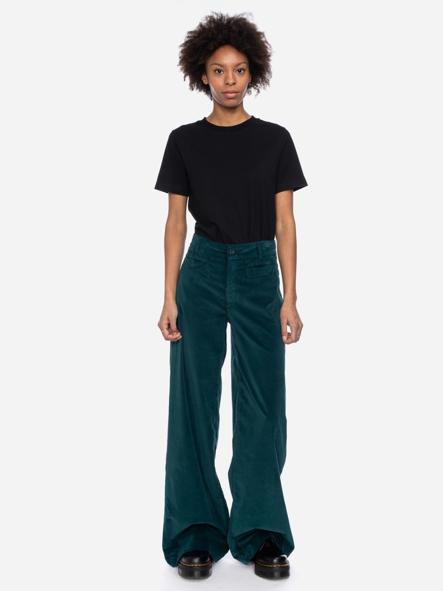 ATO Berlin Lacy broek Dark Sea | Groene flared damesbroek-5