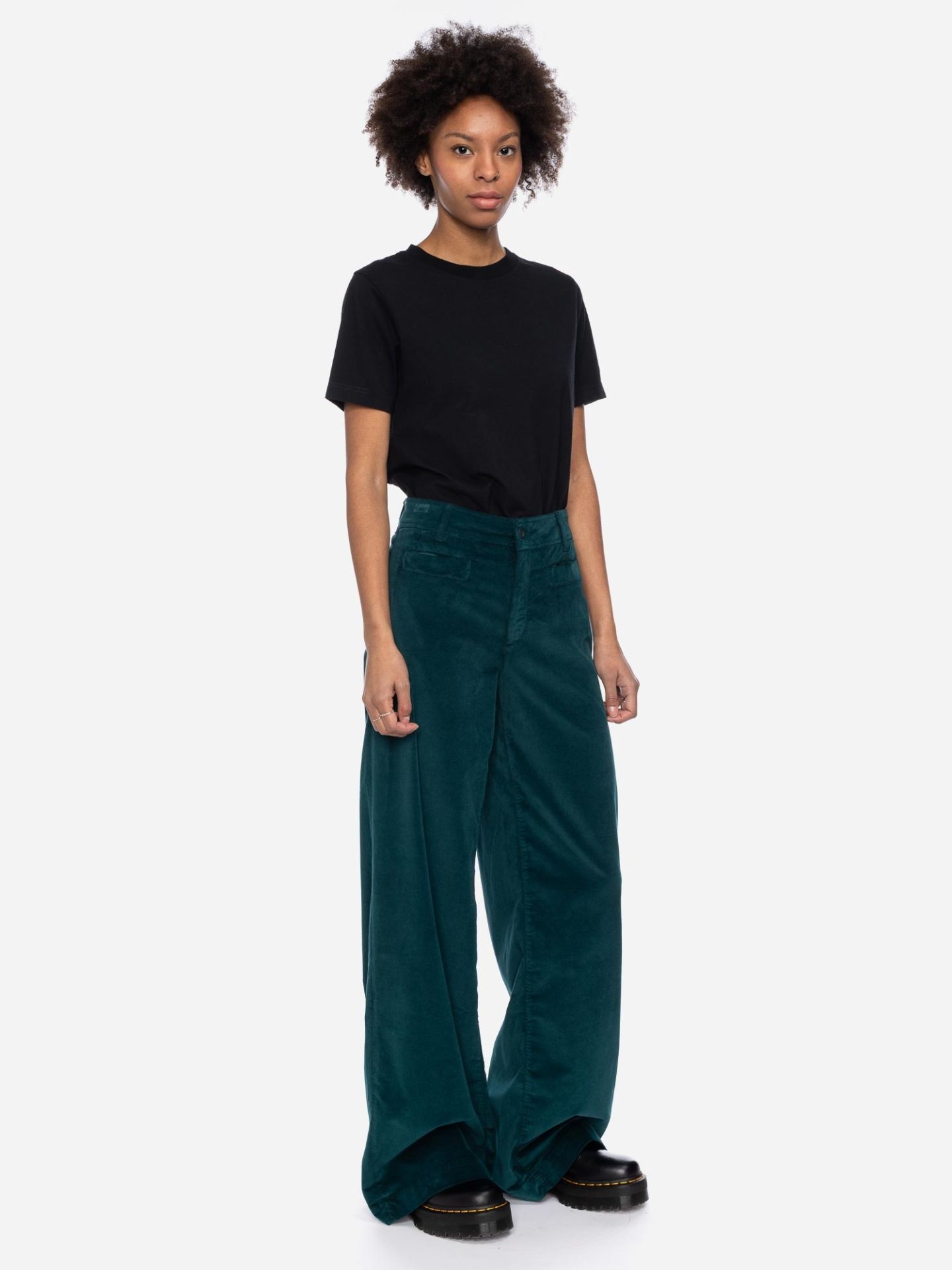ATO Berlin Lacy broek Dark Sea | Groene flared damesbroek-7