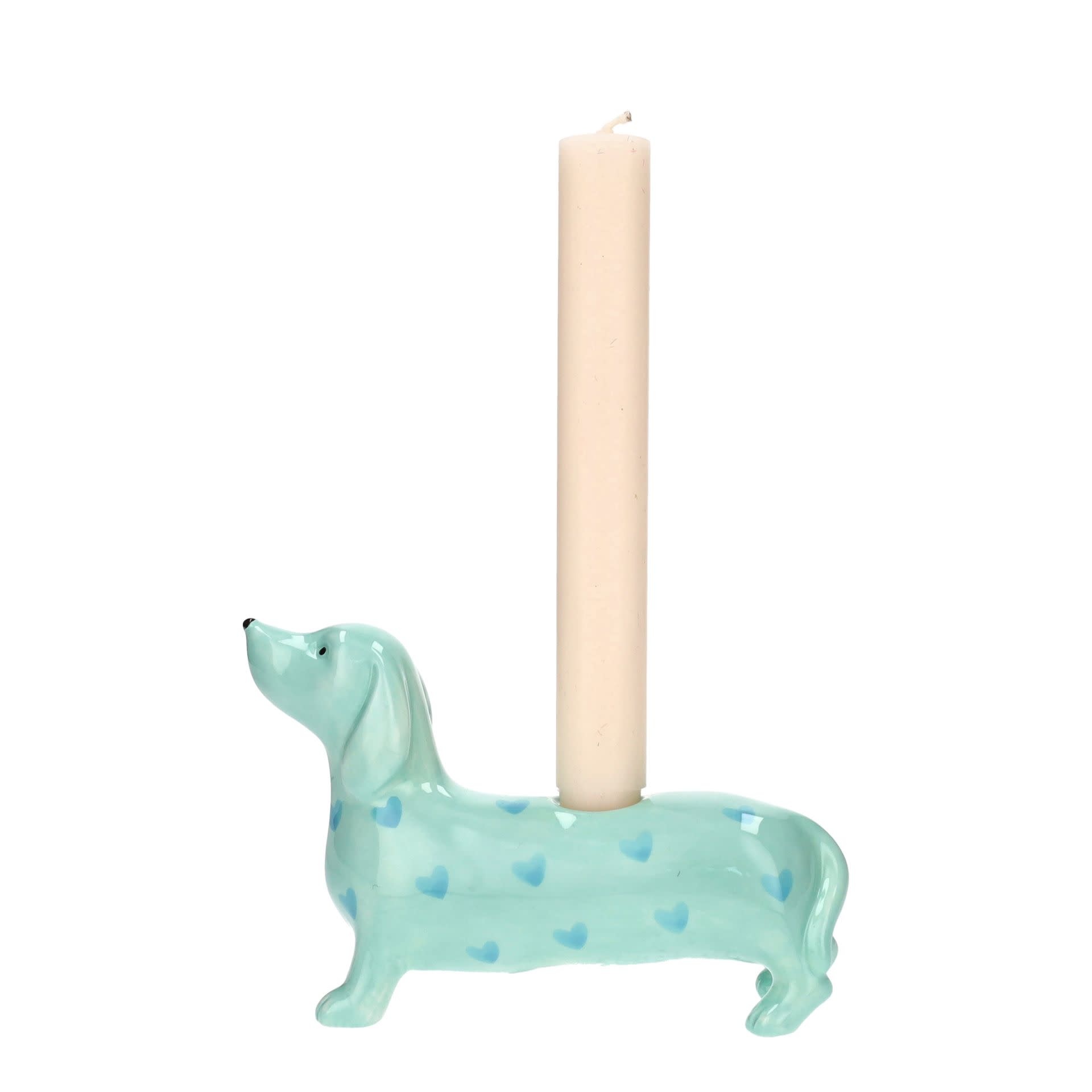 Gift Company Mignon Kandelaar Teckel Turquoise | 17 cm-2