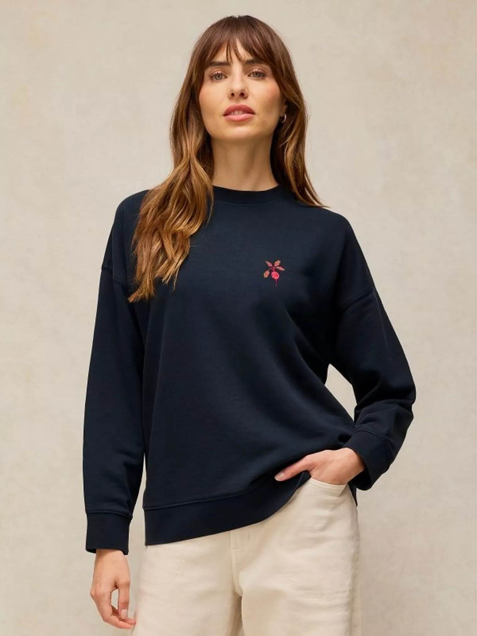 White Stuff Cleo Longline Sweat | Donkerblauwe sweater-1