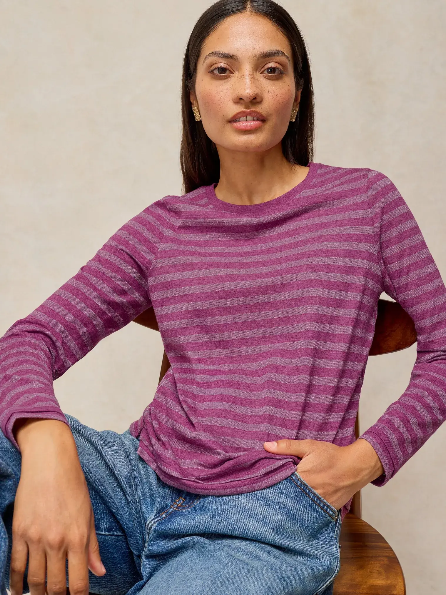 White Stuff Clara Stripe Sparkle | Dames longsleeve-1