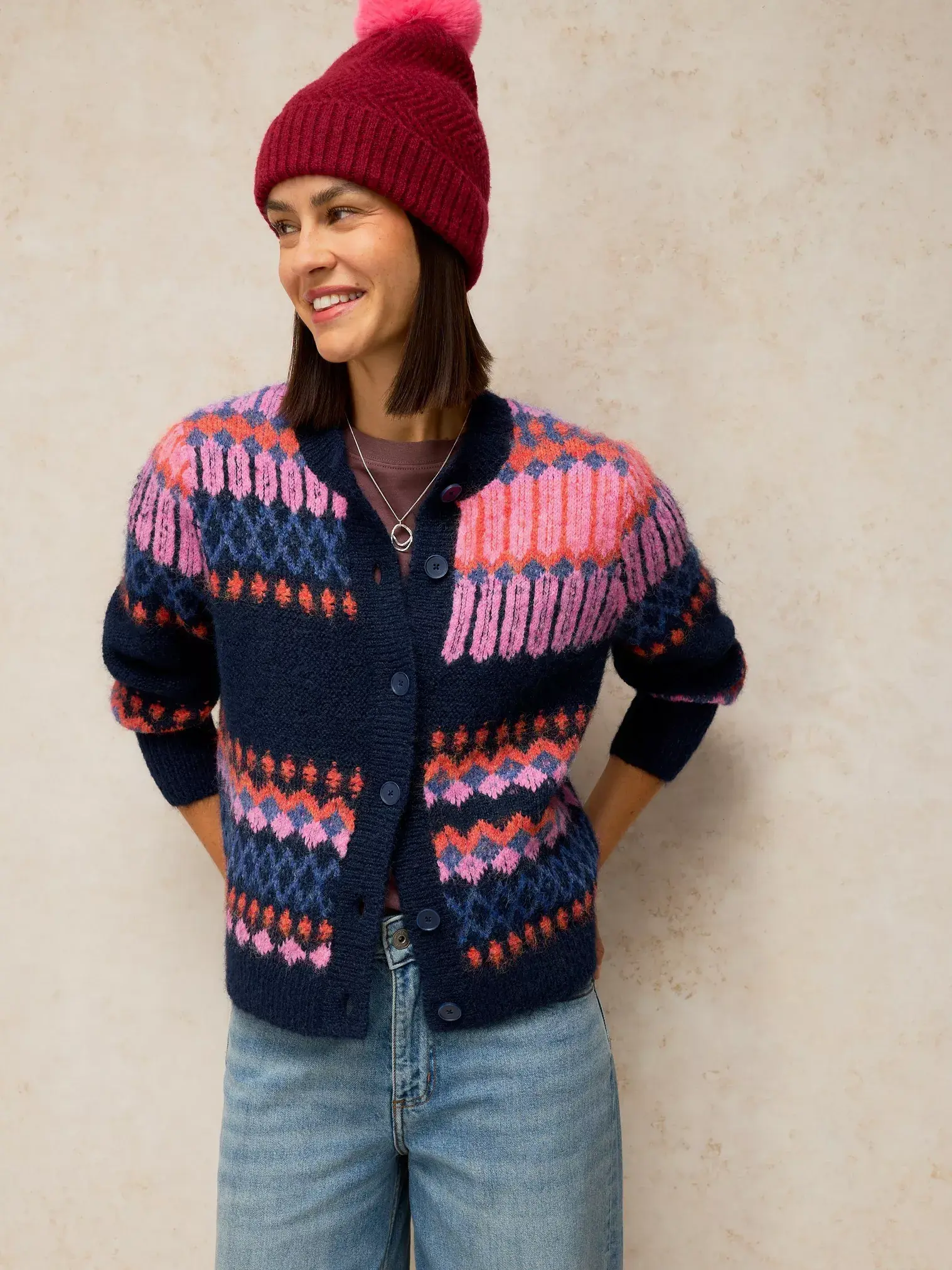 White Stuff Kelly Fluffy Vest Navy Multi | Damesvest-1