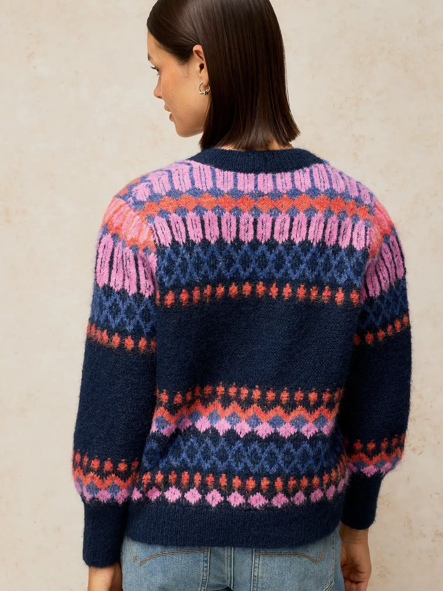 White Stuff Kelly Fluffy Vest Navy Multi | Damesvest-5