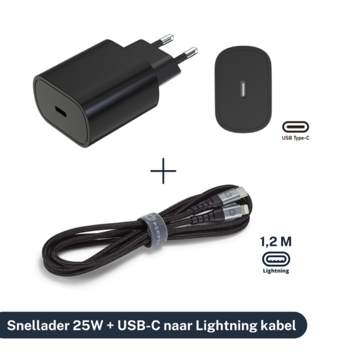 Snellader Lightning naar USB-C 25W Zwart