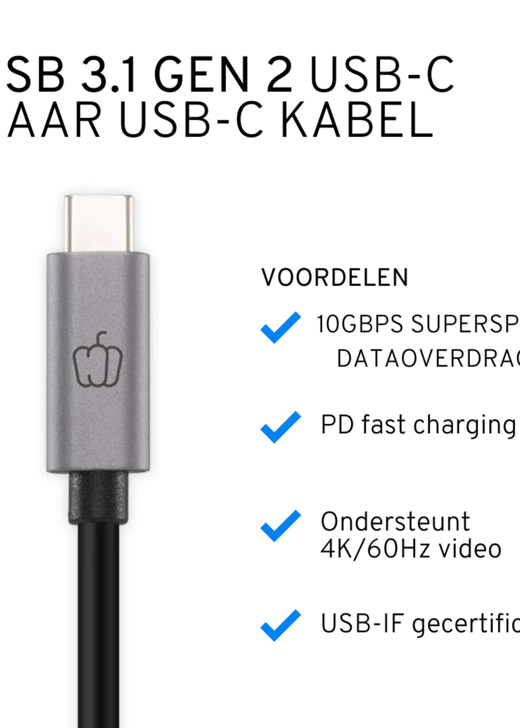 USB-C naar USB-C Kabel 1 Meter