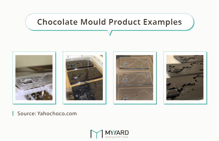 Examples of custom chocolate moulds made with a vacuum forming machine
