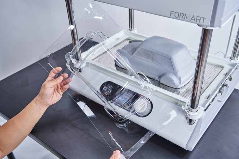 After vacuum forming, the shell is removed from the mould