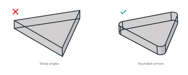 Try to design a mould with rounded corners
