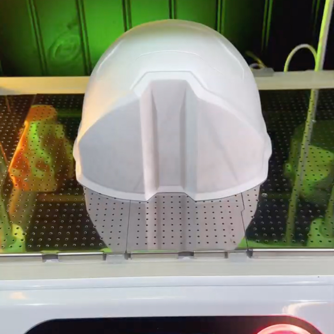 The 3D-printed shape of the visor, ready for vacuum forming