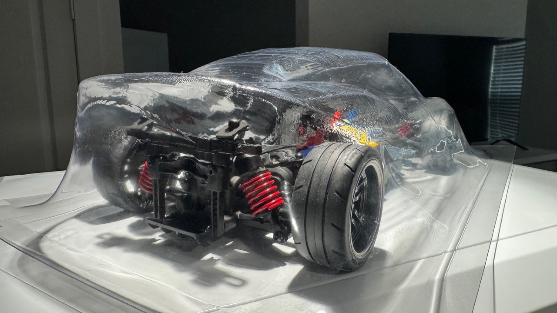 The back of a custom RC car body made out of PET