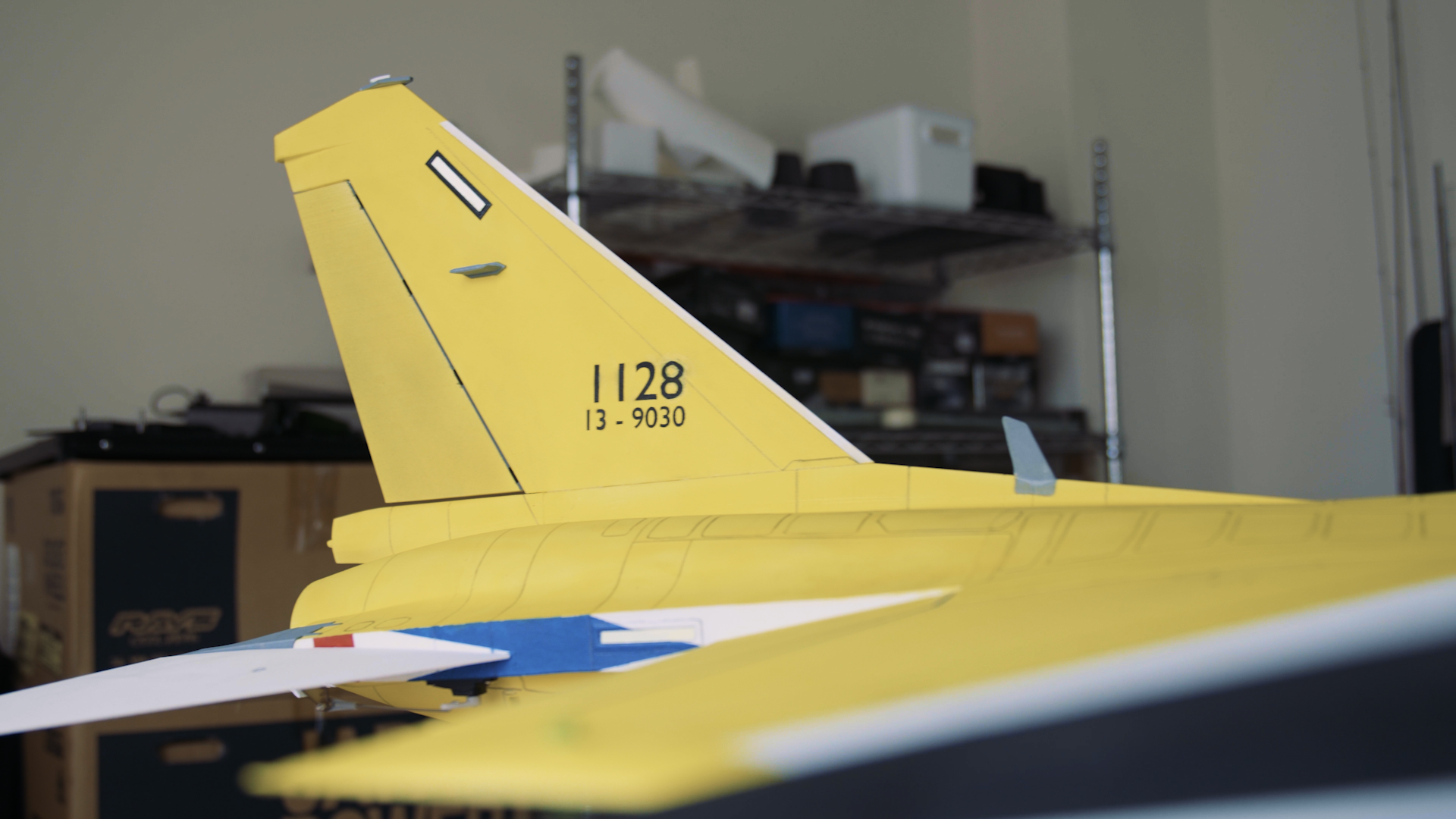 Close-up of the tail section of the model