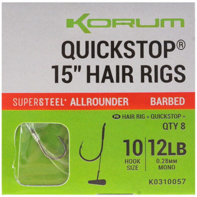 korum big fish hair rigs with quickstops  barbed