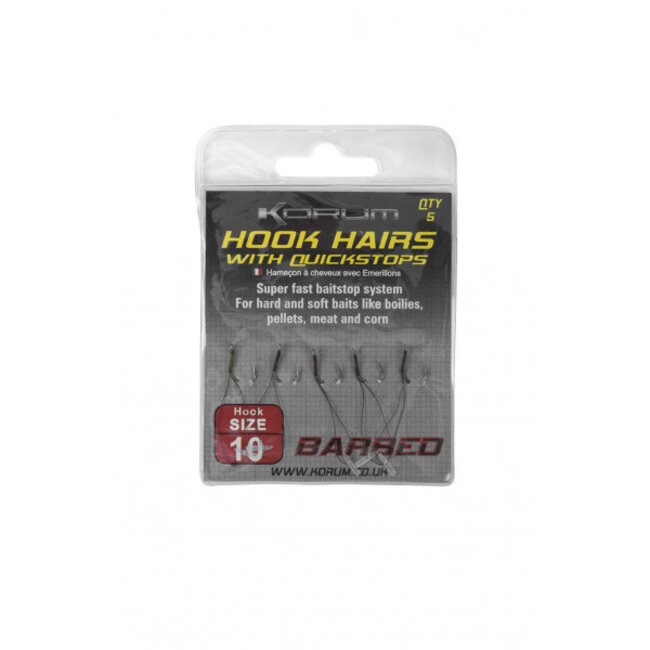 korum barbed hook hairs with quickstops