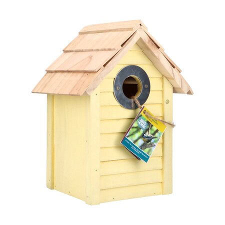 Vogelhuisje Geel - Strandhuis Bonaire Yellow - Nestkast - Koolmees - Mussen - Pimpelmees - Budget Sinterklaas en Kerst Cadeautjes