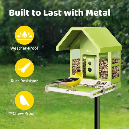 Birdfy Metal bird feeder with built-in camera and solar panel