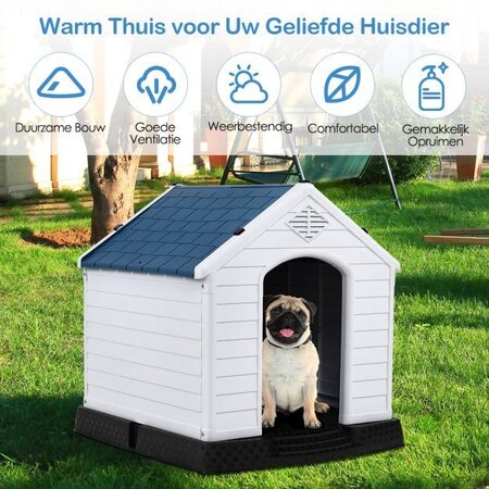 Topmast Kunststoff-Hundehütte 73,6 x 66,5 x 69,5 cm – Weiß/Blau – Wetterfest – Garden Select