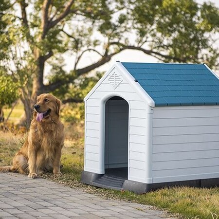 Topmast Plastic dog kennel 73.6 x 66.5 x 69.5 cm - White/Blue - Weatherproof - Garden Select