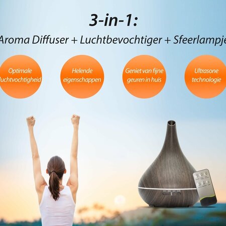 Aroma Diffuser - Lotus Pro - Dark Wood met Led Verlichting - Garden Select