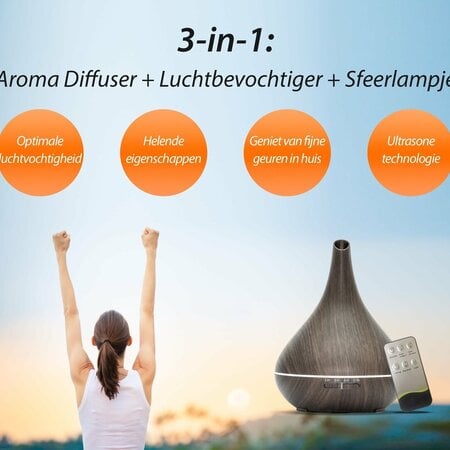 Aroma Diffuser – Lotus Pro – Dunkles Holz mit LED-Beleuchtung – Garden Select