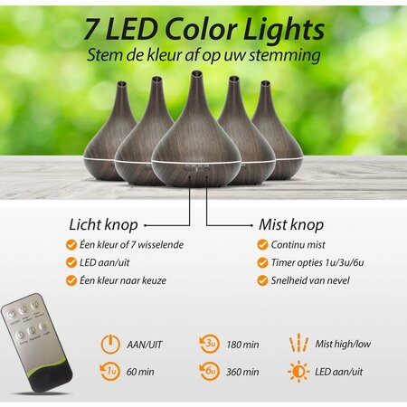 Aroma Diffuser - Lotus Pro - Dark Wood met Led Verlichting - Garden Select