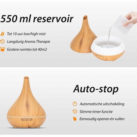 Aroma Diffuser - Lotus Pro - Light Wood - Met Led Verlichting - Garden Select