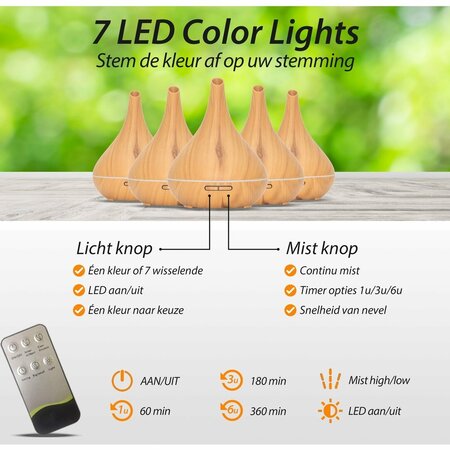 Aroma Diffuser - Lotus Pro - Light Wood - Met Led Verlichting - Garden Select
