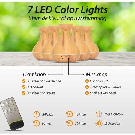 Aroma Diffuser - Vitality Pro - Light Wood - Luxe Uitvoering - Met Led Verlichting