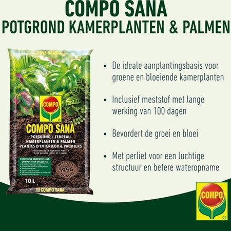 Compo Kamerplanten & Palmen Potgrond 10 lt - Meststof - Garden Select