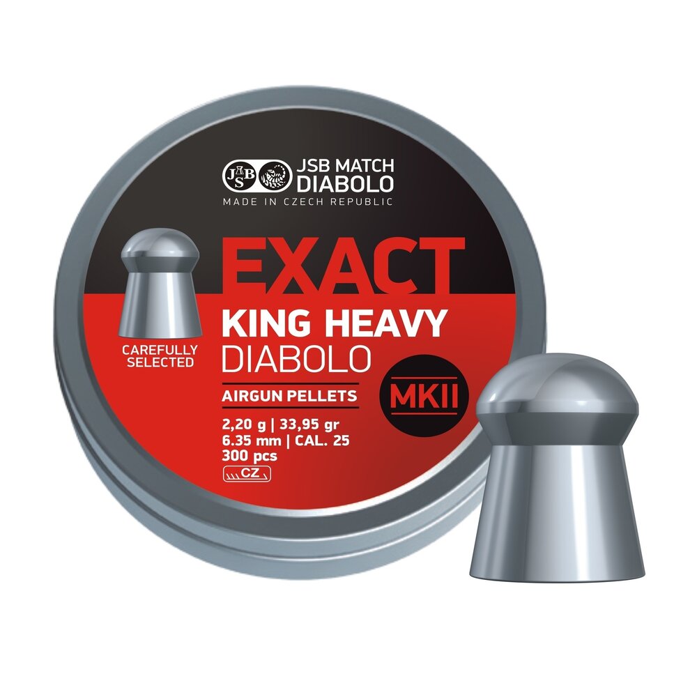 JSB JSB Exact King Heavy Diabolo MKII 6,35 mm / .25 33,95 gr – 300 stuks JSB JSB Exact King Heavy Diabolo MKII 6,35 mm / .25 33,95 gr – 300 stuks